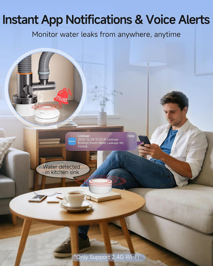 Heiman Water Leak Detector, 3 Pack Water Sensor Alarm for Home,with Gateway | 10-Year Battery-Powered Smart WIFI Water Alarm Flood Sensor for Home/Basement/Sump Pump,Real-Time App Alert and Sound Alarm