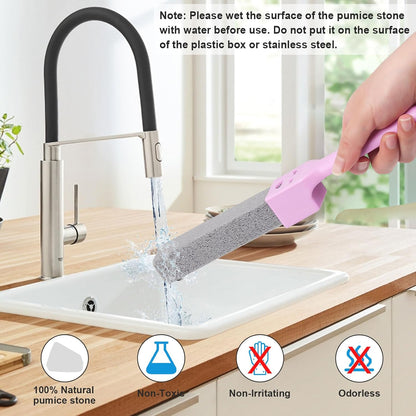 Herda 8-Pack Pumice Stone Scouring Stick with 2 Universal Handles, Pumice Stone for Cleaning Stove, Toilet, Tub, Grill, Swimming Pool, Sink, Removes Hard Water Rings, Calcium Deposits, Rust Buildup