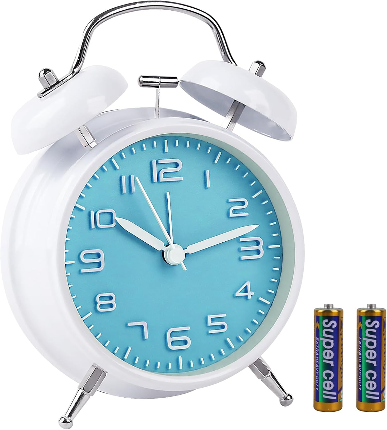 pxy Loud Alarm Clock for Heavy Sleepers 3D Dial Battery Operated (Battery Include), 4" Super Silent Analog Alarm Clock for Kids with Night Light PT260 Silver OrangePT505 Green White