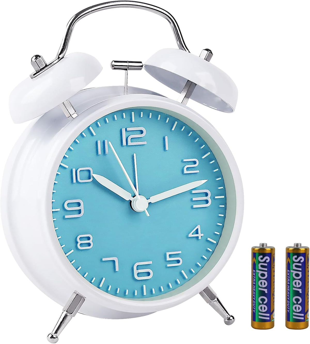 pxy Loud Alarm Clock for Heavy Sleepers 3D Dial Battery Operated (Battery Include), 4" Super Silent Analog Alarm Clock for Kids with Night Light PT260 Silver OrangePT505 Green White