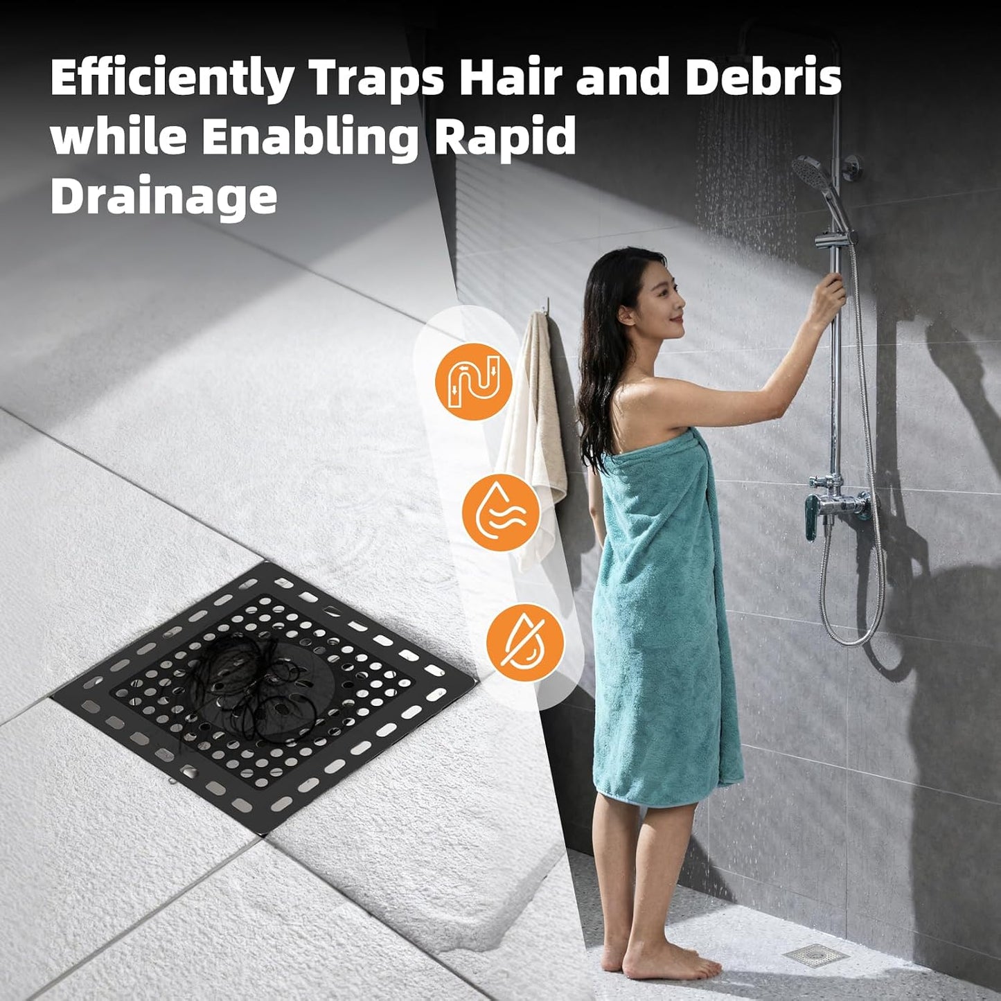 Hibbent Upgraded Shower Drain Hair Catcher for Bathroom Floor 4" Drain, Anti-Clogging Shower Drain Cover, Stainless Steel & Silicone Drain Strainer with Handle, Shower Drain Protector, Grey