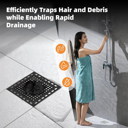 Hibbent Upgraded Shower Drain Hair Catcher for Bathroom Floor 4" Drain, Anti-Clogging Shower Drain Cover, Stainless Steel & Silicone Drain Strainer with Handle, Shower Drain Protector, Grey
