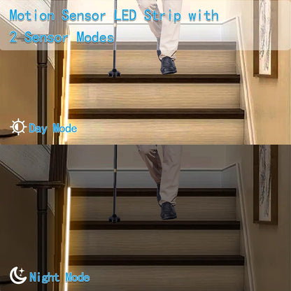 9.8Ft 90 LED Battery Operated Motion Sensor Closet Strip Lights for Stairs | Motion Sensor Cabinet Strip Lights, Motion & Night Sensor Safe Tape Light for Cupboard Wardrobe Kitchen (Cool White)