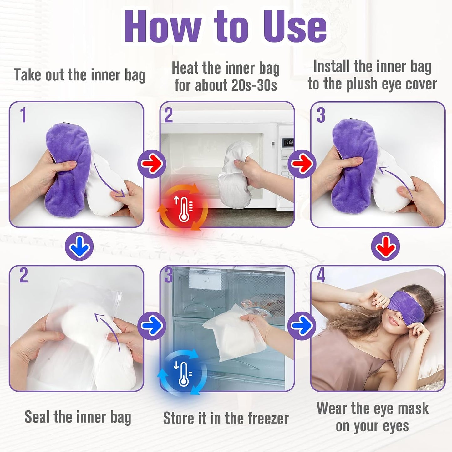 BeHoomi Heated Eye Mask, Weighted Sleep Mask for Eye Relaxation, Purple | Warm Compress for Eyes, Cooling Eye Mask for Sleeping, Reusable Hot and Cold Eye Masks for Home, Office, Gifts for Women