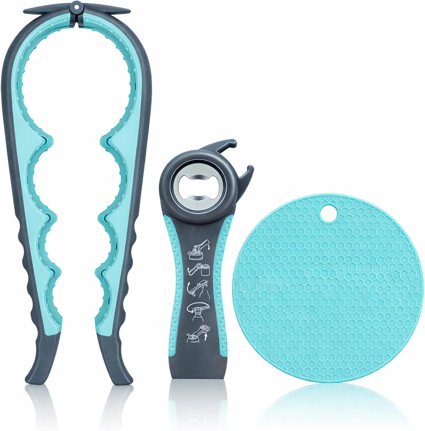 Jar Opener 3-Piece Set, Can and Bottle Opener for Weak Hands | Multi-function kitchen tool set for seniors with arthritis. Ergonomic non-slip, easy-to-use gift for elderly