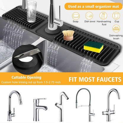 17.7-Inch Kitchen Sink Splash Guard Mat | 7° Slope for Fast Self-Draining | Snap-Lock Design | Universal & Cuttable Silicone Faucet Mat Gray