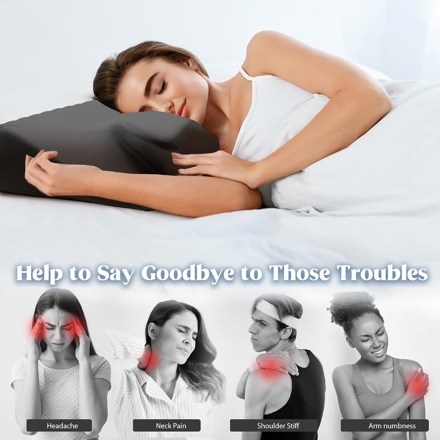 Cervical Pillow for Neck Pain Relief, Cooling Contour Memory Foam Pillows Support Odorless Ergonomic Neck Pillow Adjustable Orthopedic Bed Pillow for Side Back Stomach Sleeper with Pillowcase,Snow