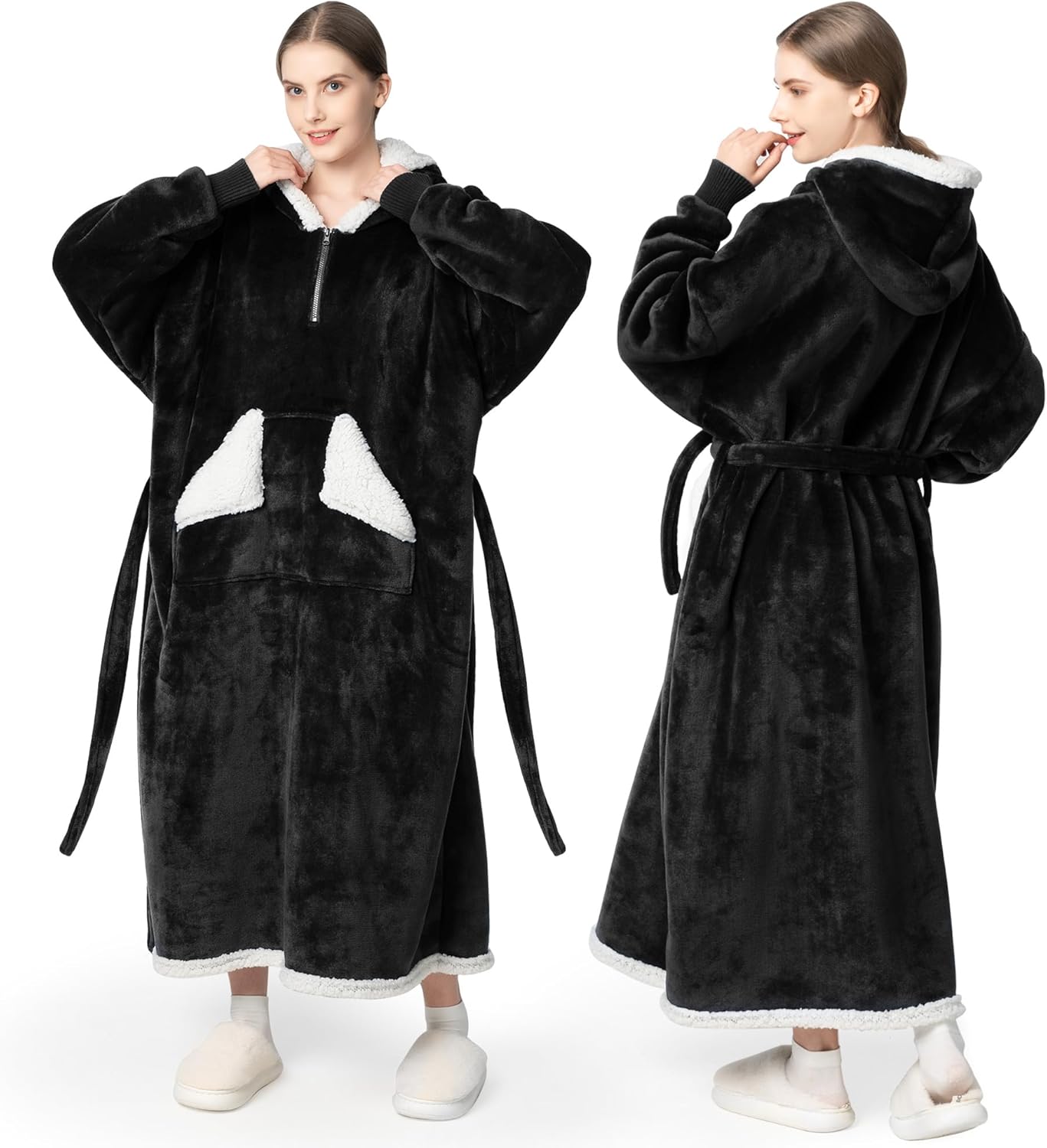 Wearable Blanket Hoodie, Oversized Sherpa Fleece Sweatshirt Blanket with Giant Hood Pocket and Sleeves for Adult, Warm & Cozy Grey Blanket Gifts for Women