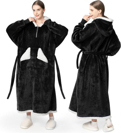 Wearable Blanket Hoodie, Oversized Sherpa Fleece Sweatshirt Blanket with Giant Hood Pocket and Sleeves for Adult, Warm & Cozy Grey Blanket Gifts for Women