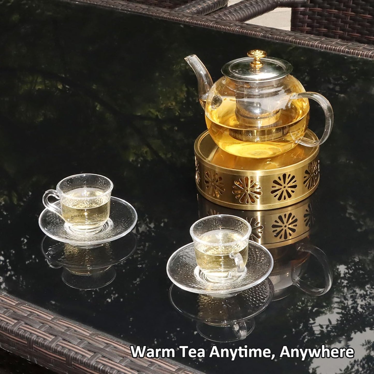 Tea Warmer Petals Silhouette, Silver Brushed Stainless Steel | Teapot Warmer Includes 1 Tealight Holder