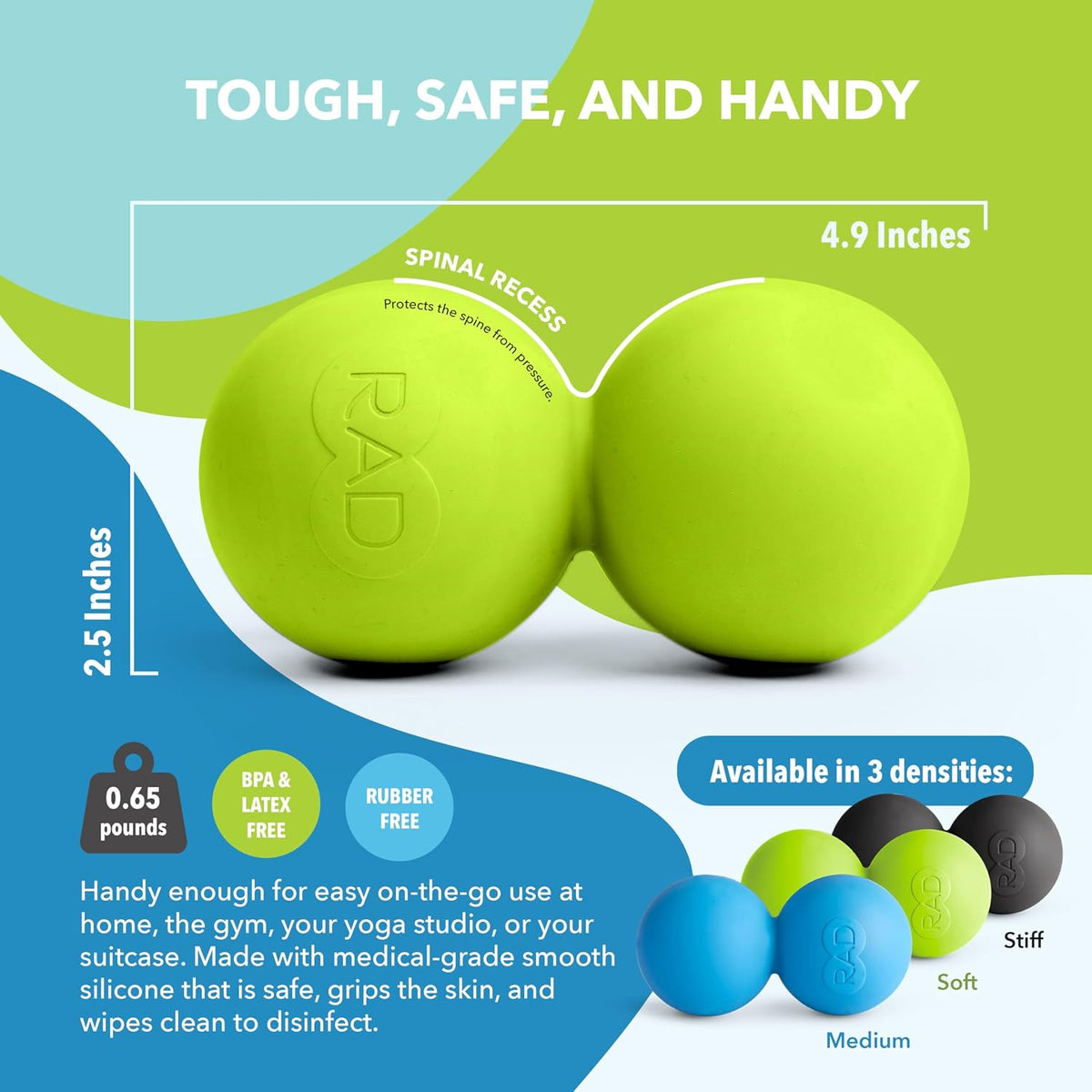 RAD Roller Stiff Peanut Massage Ball - High Density Peanut Massager - Myofascial Release for Back, Feet, Neck, Psoas - Suboccipital Release Device, Thoracic Spine Roller Balls