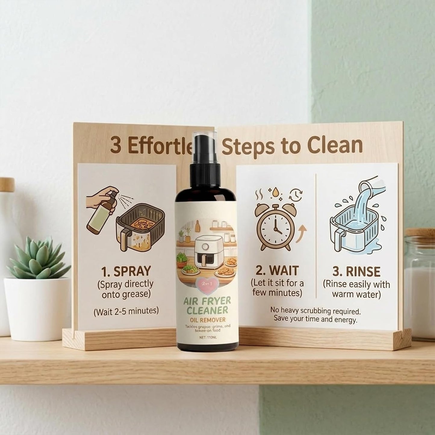 2-in-1 Air Fryer Cleaner Spray, Heavy Duty Oil Remover and Degreaser (2) | Safe for non-stick baskets, racks, and trays. Instantly dissolves tough baked-on grease with a non-scratch formula.