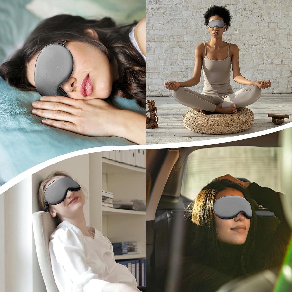 Silk Eye mask for Sleeping 3D Anti Wrinkle Skin Friendly Black Out Black