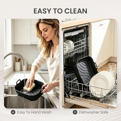 Redfly 2 Pack Silicone Air Fryer Liners,Square Reusable to 8.5in Air Fryer | Compatible with Ninja AF141 181、COSORI 5-6.5 QT Non-Stick Basket Inserts,Silicone Mat Bowl Air Fryer Accessories Kitchen