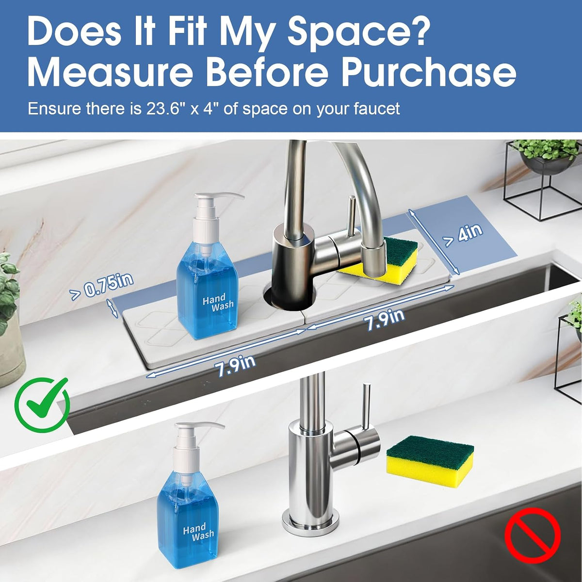 Fast Drying Stone Faucet Mat for Kitchen Sink with Raised Feet, Quick Drying Splash Guard, Faucet Splash Guard, Durable Protector for Kitchen, Bathroom Counter, Dark Gray, 15.8" x 4"