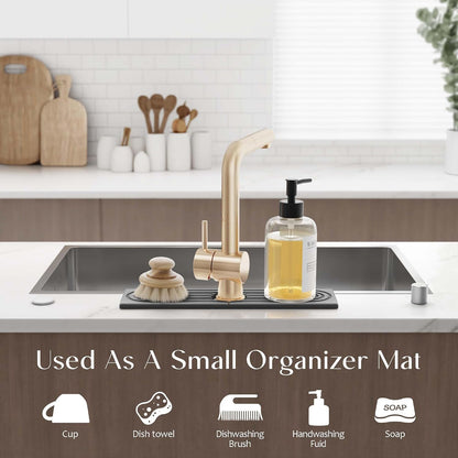 Stone Faucet Mat for Kitchen Sink – Diatomite Drying Stone Mat & Sink Protector, Prevents Moisture – Sink Splash Guard Water-Absorbing Stone Tray for Bathroom Counter (Light Grey, 20" x 3.9")