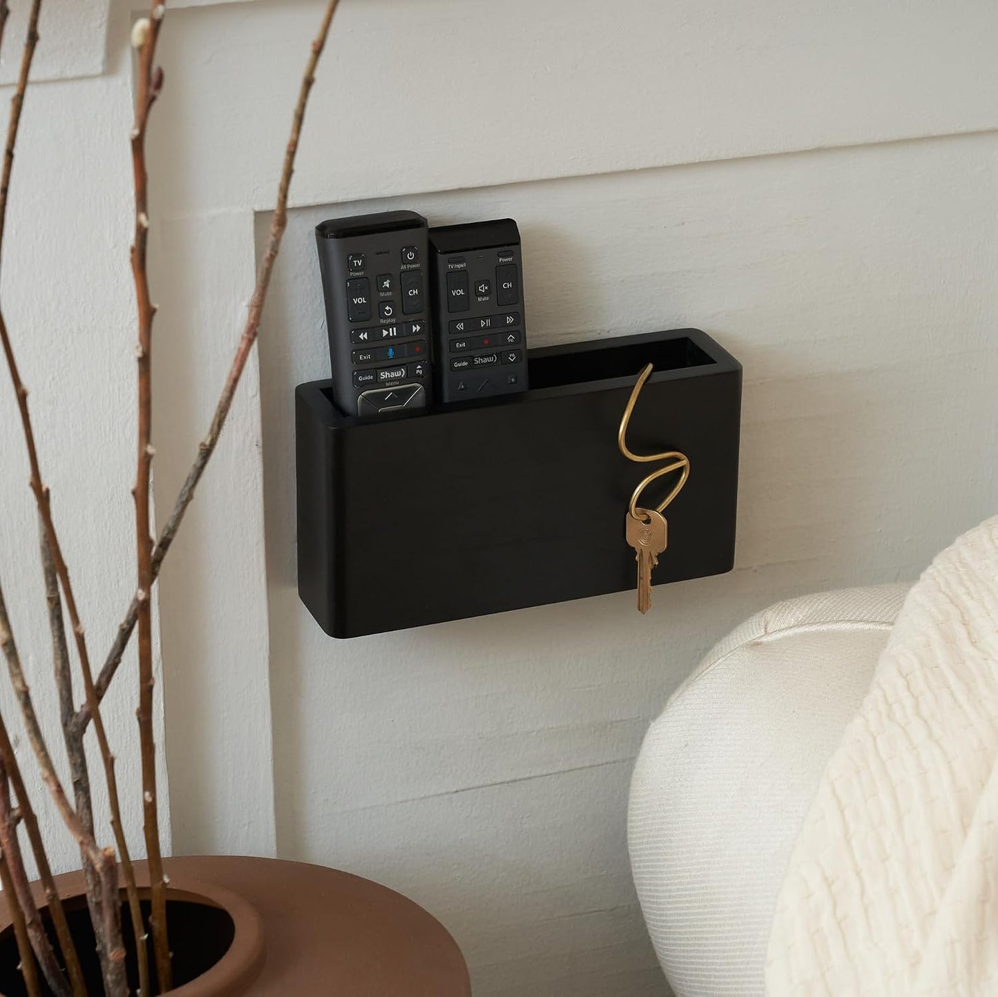 Wooden Remote Control Holder - Adhesive Wall Mount Caddy for 3-4 Remotes | Easy Install Natural Wood Organizer Keeps Them Neatly Organized - Perfect for Any Bed or Living Room Wall