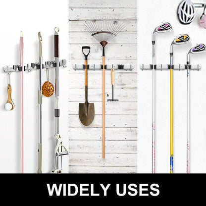 IMILLET Broom Holder Wall Mount, Heavy Duty Garage Organization Mop Hanger | Stainless Steel Broom and Mop Organizer Wall Hanging Self Adhesive for Laundry Room,Garden,Utility