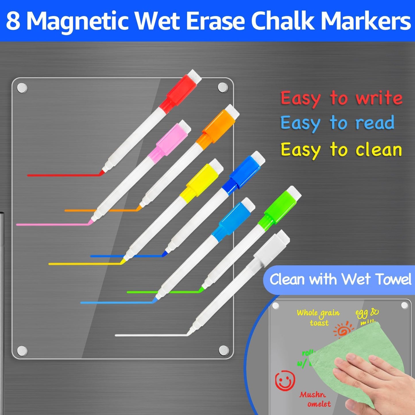 PigPotParty Acrylic Magnetic Chore Chart for Kids, 12x9.5 Inch, 2 Pack | Sleek Clear Acrylic Design, Reward System Builds Habits, Built-In Magnets Require No Installation, 8 Wet-Erase Markers