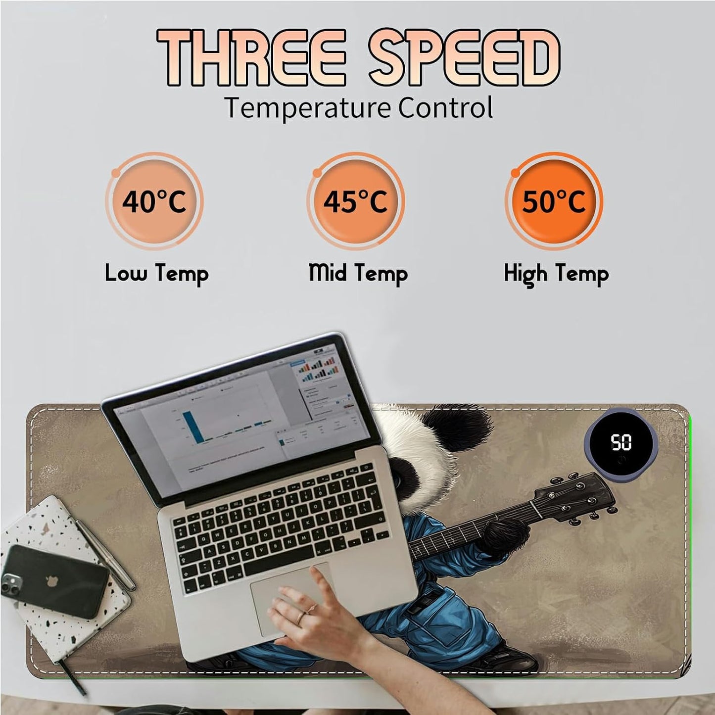 Heated Desk Pad Heated Large Mouse Pad, Electric Quickly Warm Desk Mat with 3 Levels Heating 3 Hours Auto Shut-Off, 31.5" x 13" Warm Gaming Mousepad Hand Foot Warmer, Baby Elephant