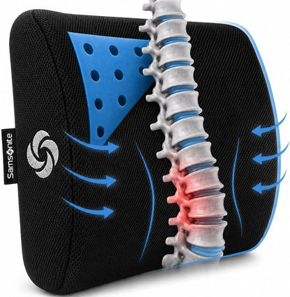 Samsonite Lumbar Support Pillow for Office Chair, Lower Back Support for Car, Back Pillow Desk Chair Cushion with Memory Foam, Improved Posture Backrest