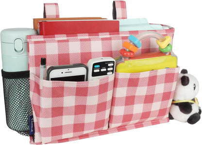 Surblue Bedside Caddy Hanging Organizer Storage Bag Pocket for Bunk, Hospital, College Dorm Rooms, Baby Bed Rails, Camp - 4 Pockets, 2 Hooks (Blue)