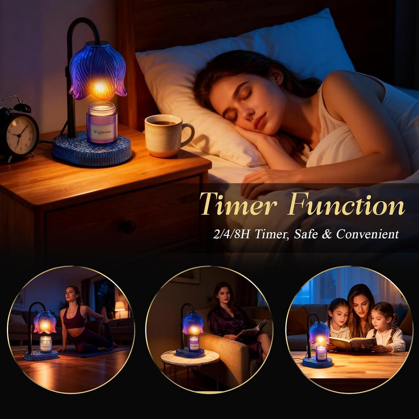 Flower Candle Warmer Lamp, Timer & 4-Level Dimmer, Adjustable Height | Flameless Electric Wax Warmer for Jar Candles, Includes 2 Bulbs, Pink, Home Decor Gift for Mom & Women, Housewarming