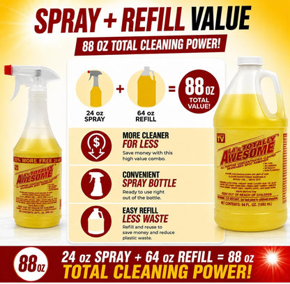 La's Totally Awesome All Purpose Cleaner & Degreaser, 24 oz Spray + 64 oz Refill, Multi Surface Cleaner, Kitchen & Bathroom Cleaner, Grease Remover for Floors, Tile & Countertops