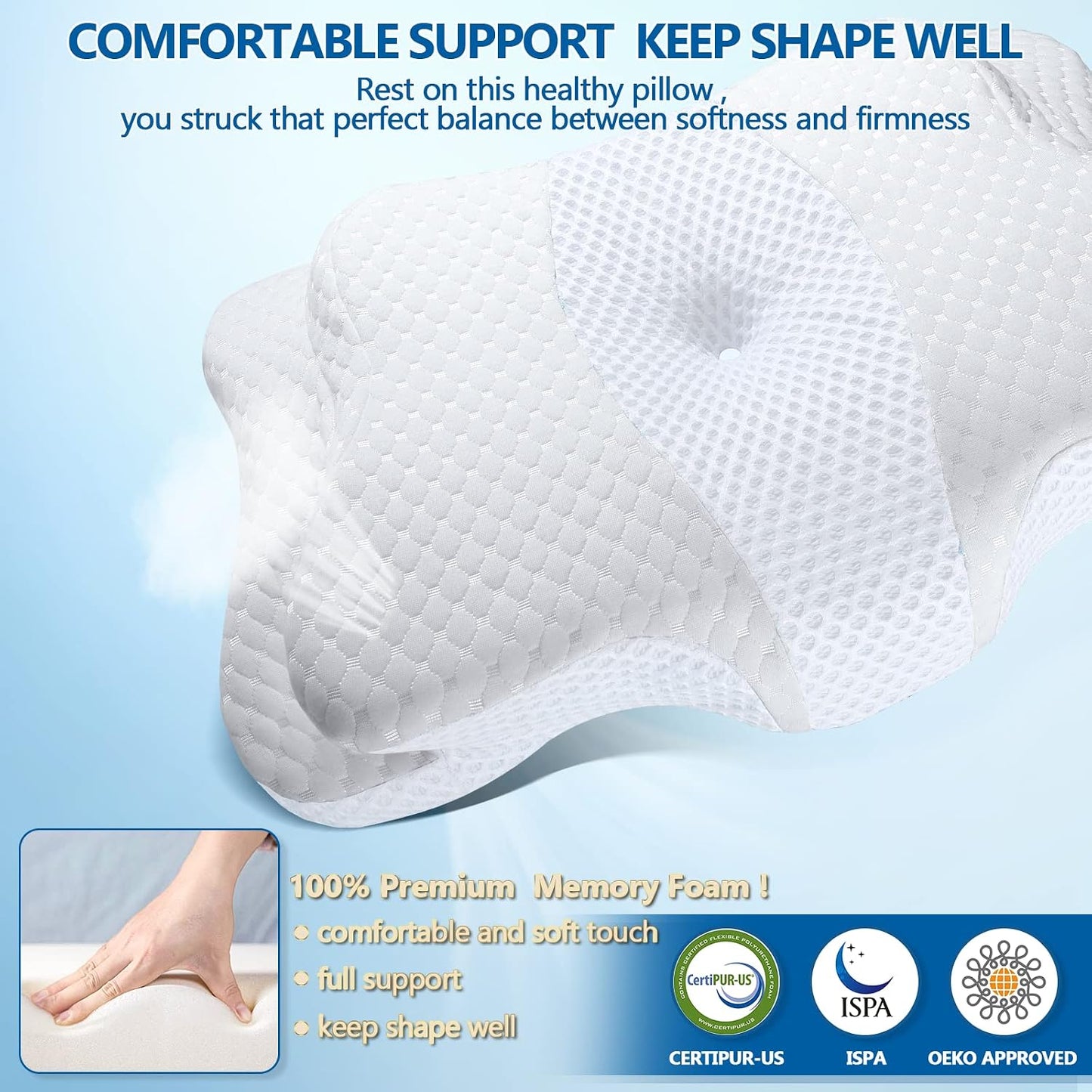 CHxxy Memory Foam Pillows, Cervical Pillow for Neck & Shoulder Pain Relief | Ergonomic Contour Bed Pillow, Soft for Side Sleep Stomach Sleeping and Back Sleeper-Queen Size&Grey