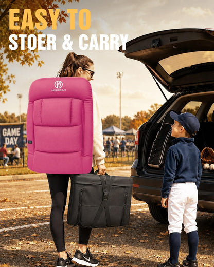 HOPERAN 25in Heated Stadium Seats for Bleachers, 4.3" Extra Thick, Pink | Super Soft Sofa-Style, Independent Seat&Back 3 Level Heat (NO Battery), 6 Recliner, Anti-Slip, Side Pockets, Backpack Straps