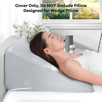 HOMBYS Satin Bed Wedge Pillow Cover Silky & Smooth Wedge Pillowcase 1 Pack 24x24x8, Soft & Breathable, Removable & Machine Washable-Zipper Design (Pillow Not Include), (Grey, 24"x24"x8")