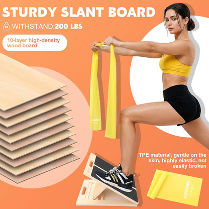 Portable Slant Board for Calf Stretching, Adjustable Wooden Calf Stretcher Incline Board, Calf Stretch Board for Squats Leg Knees Heel Ankle Stretching