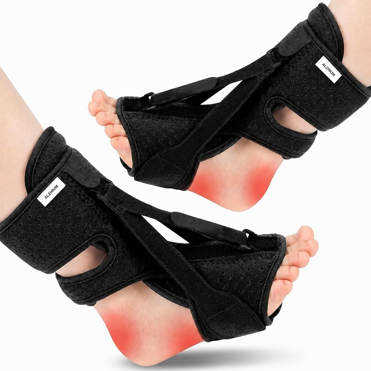 Plantar Fasciitis Night Splint, Adjustable Foot Drop Brace for Achilles Tendon Support, Sleeping Stretch Boot for Heel Pain Relief, Soft Day Night Ankle Support for Men Women (1PC-Black)