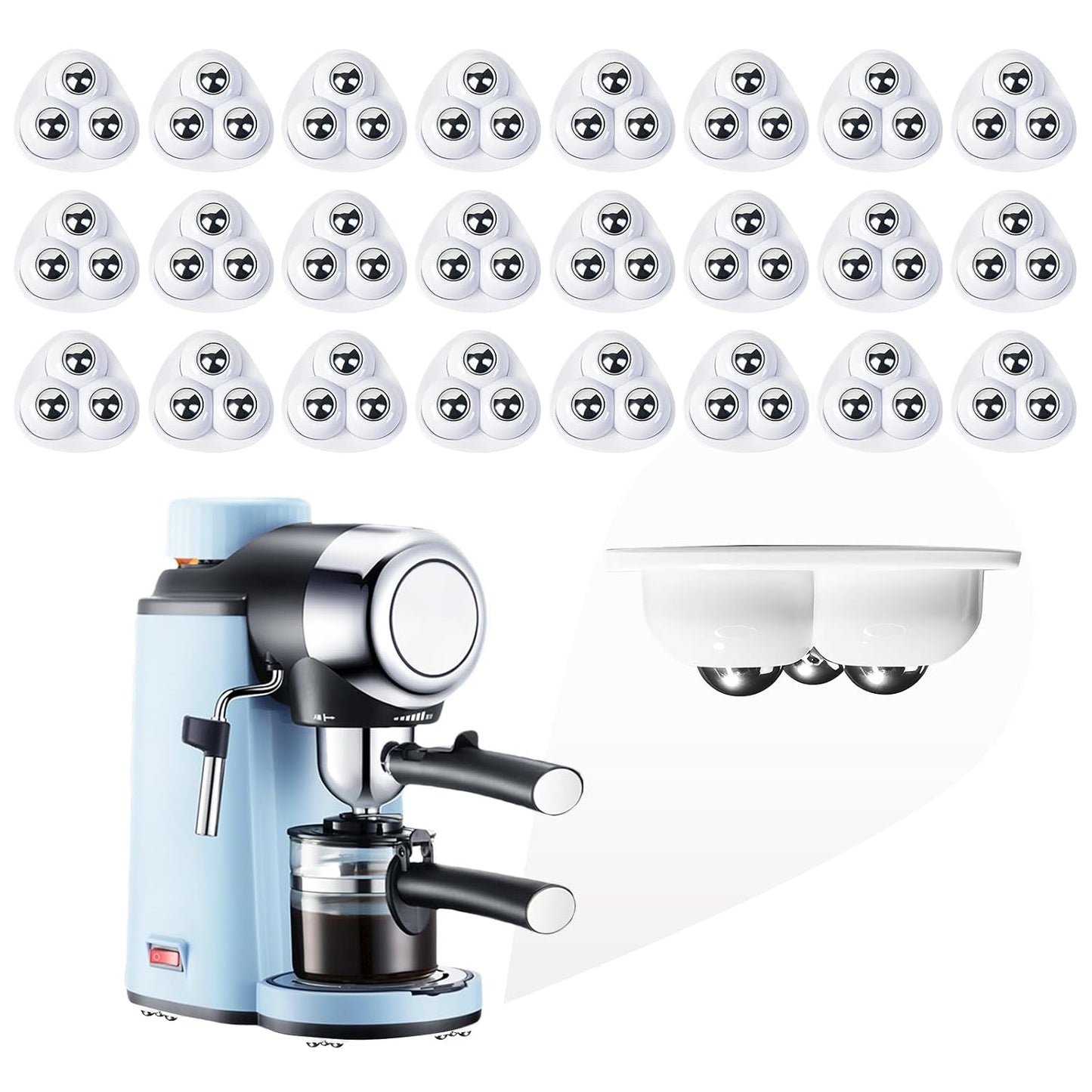 Self Adhesive Appliance Sliders 8 Pack Kitchen & Furniture Rollers | Move Small Appliances Easily 360° Glide No Tools Peel Stick 12lbs Per Wheel