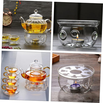 PRETYZOOM 2pcs Borosilicate Glass Teapot Warmer with Round Heart-Shaped Bases Practical Tea Heater Stand for Home Office Heat Preservation Without Candle