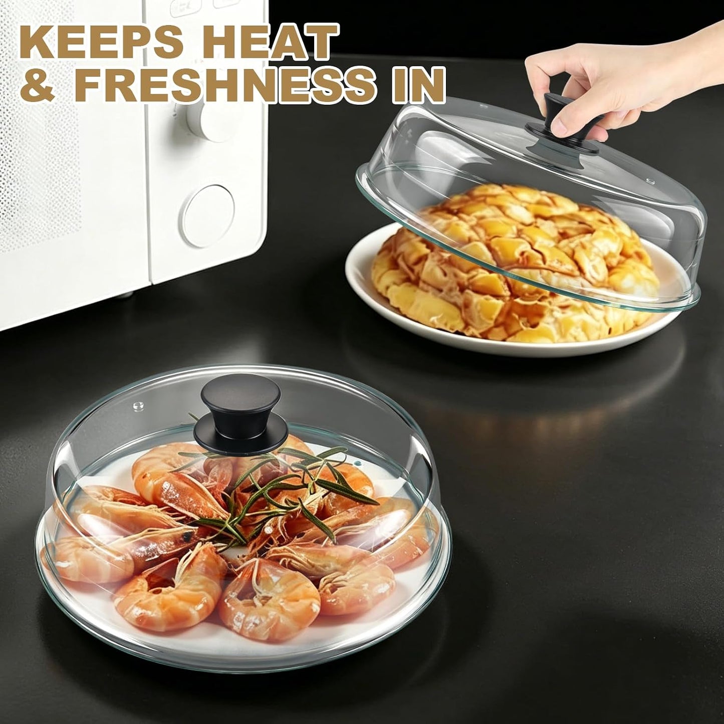 Glass Microwave Splatter Cover, Sturdy Food Plate Splatter Guard Lid | 10" Borosilicate Tempered Glass Food Cover with Easy Grip Silicone Knob & Vent Hole, BPA Free, Dishwasher Safe, No Plastic