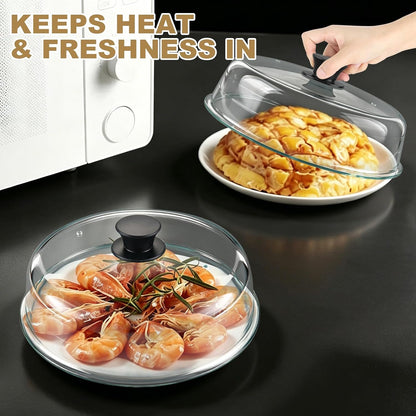 Glass Microwave Splatter Cover, Sturdy Food Plate Splatter Guard Lid | 10" Borosilicate Tempered Glass Food Cover with Easy Grip Silicone Knob & Vent Hole, BPA Free, Dishwasher Safe, No Plastic