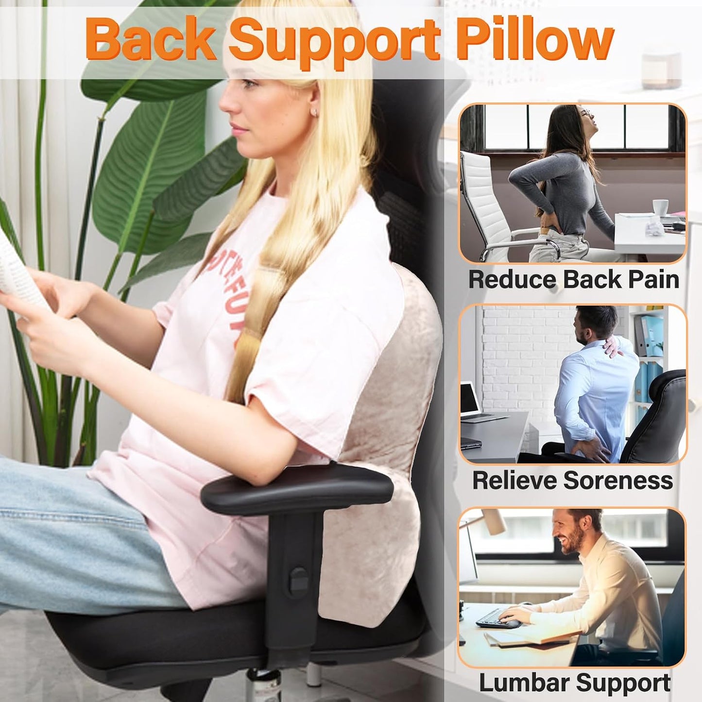 1 MIDDLE ONE Back Pillow for Chair, Memory Foam Lumbar Pillow for Back Support, Back Rest Cushion for Office, Sofa, Couch Sitting, Recliner, Bed and Lower Back Pain (Grey)