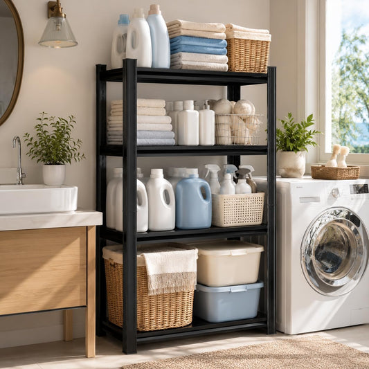Heavy Duty Over Washer and Dryer Storage Shelf, 5 Tier Adjustable Metal Laundry Room Organizer, Freestanding Utility Shelving Rack, Rust Resistant Steel Storage Shelf, Black, 35.4"Wx 15.7"Dx 71.2"H