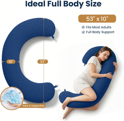 TranquilRelax C Shaped Body Pillow for Side Sleepers, Memory Foam Long Pillow for Leg, Hip & Back Support, Soft Washable Cover,Grey-47"*10"
