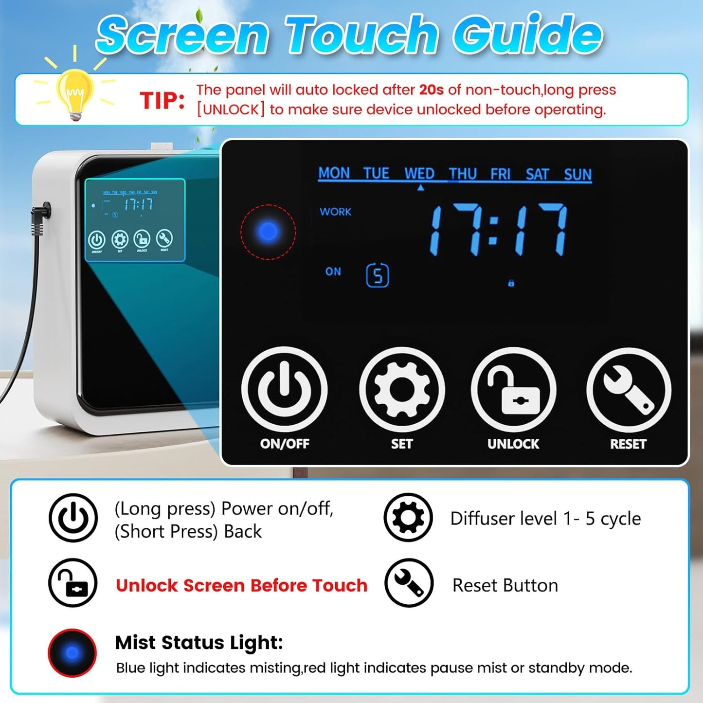 Waterless Essential Oil Diffuser,House Scent Air Diffusers for Home Hotel | with APP Control(Auto Timer) & Touch Screen(Adjust Level) |250ml,1500 sq.ft,Whole House Oil Diffuser.Large Room,Quiet(Black)