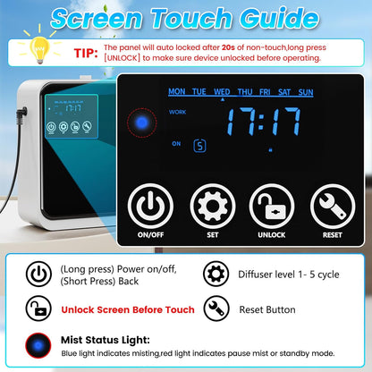 Waterless Essential Oil Diffuser,House Scent Air Diffusers for Home Hotel | with APP Control(Auto Timer) & Touch Screen(Adjust Level) |250ml,1500 sq.ft,Whole House Oil Diffuser.Large Room,Quiet(Black)