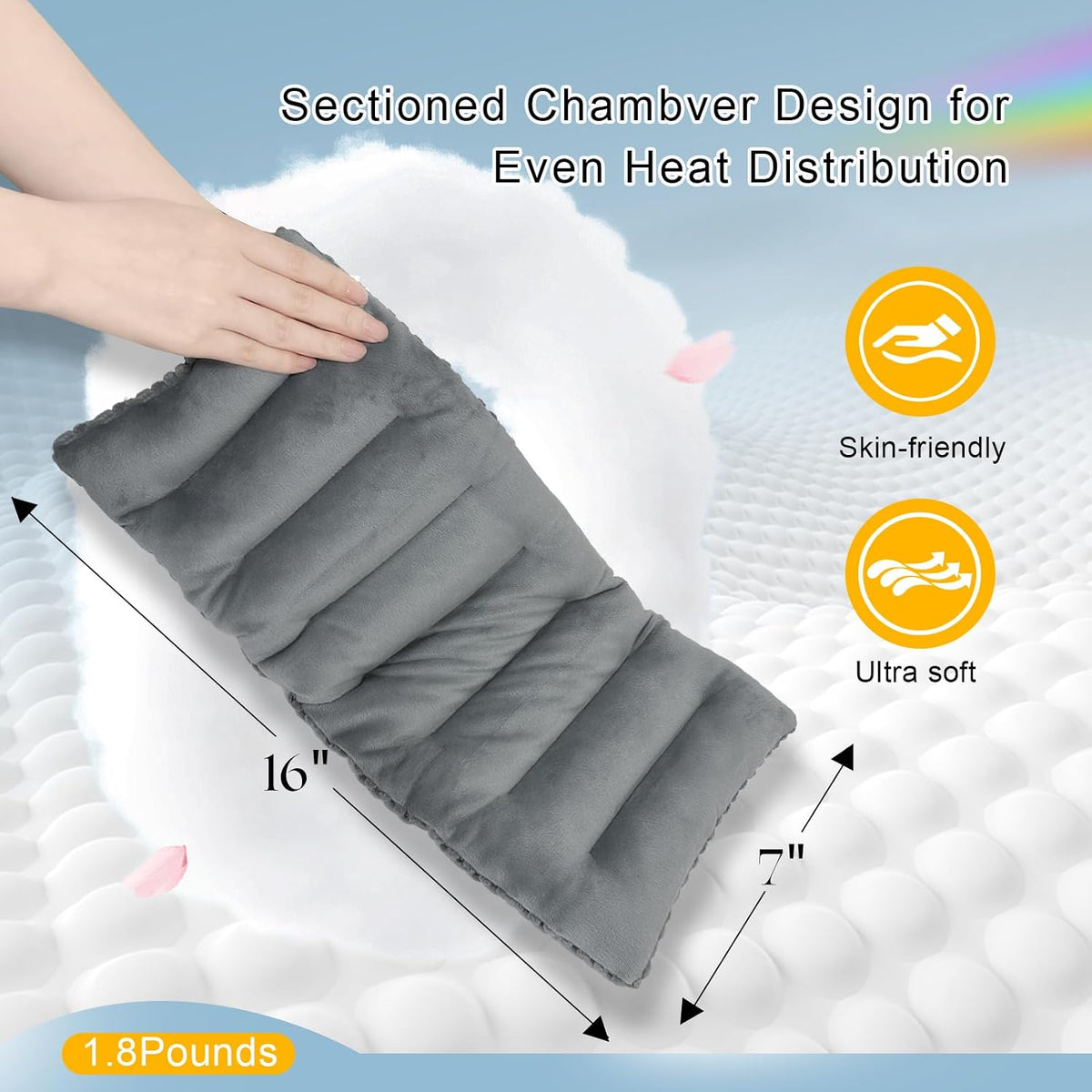 Microwave Heating Pad 16x7 inches Microwavable Heat Pack for Muscle Pain Relief Moist Rice Clay Bean Bag Pack Heat Therapy for Shoulders, Lower Back, Abdomen Cramps Hot Cold Compress Reusable 1.8 LBS