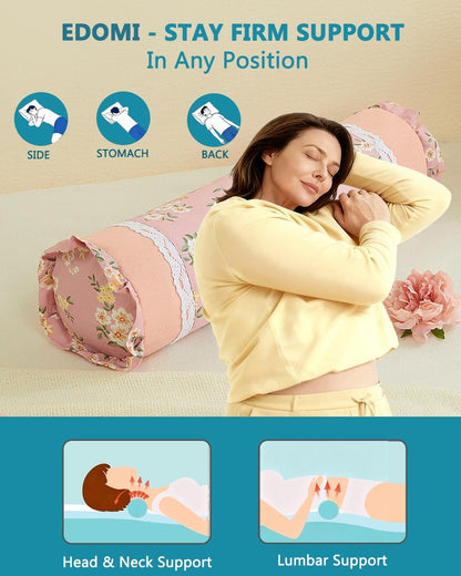 Buckwheat Cervical Pillow for Sleeping, Adjustable Roll Pillow for Neck Relief with Washable Pillowcase, Round Cylinder Bolster for Firm Support, 16x4 inch (Khaki)