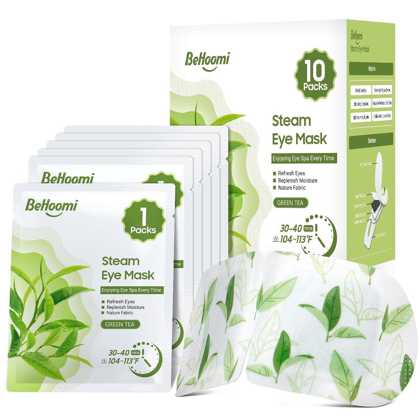 BeHoomi Steam Eye Mask, 10Packs Heated Eye Mask, Self Heating Disposable SPA Warm Compress for Eyes Sleep Mask, Travel Essentials & Relaxation Gifts for Women (Lavender Scent)