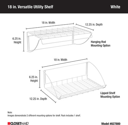 ClosetMaid 8278 18-Inch Wide Laundry Utility Hanger Shelf, White