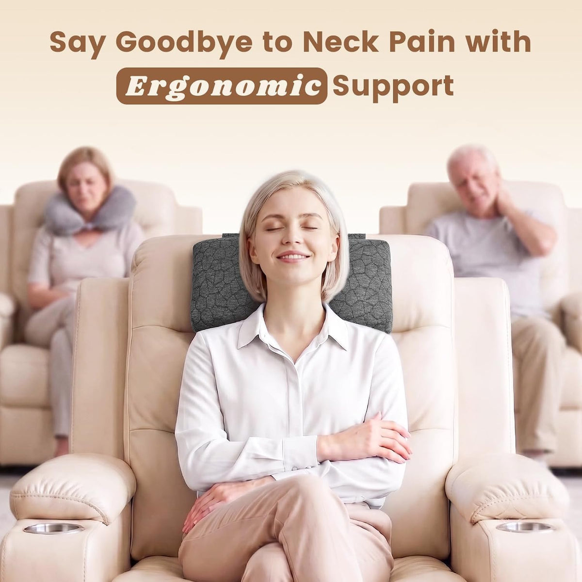 SUPA MODERN Adjustable Headrest Pillow for Recliner, Armchair & Sofa – Breathable, Non-Slip Shredded Memory Foam with Washable Cover for Neck Support & Pain Relief (Straps)
