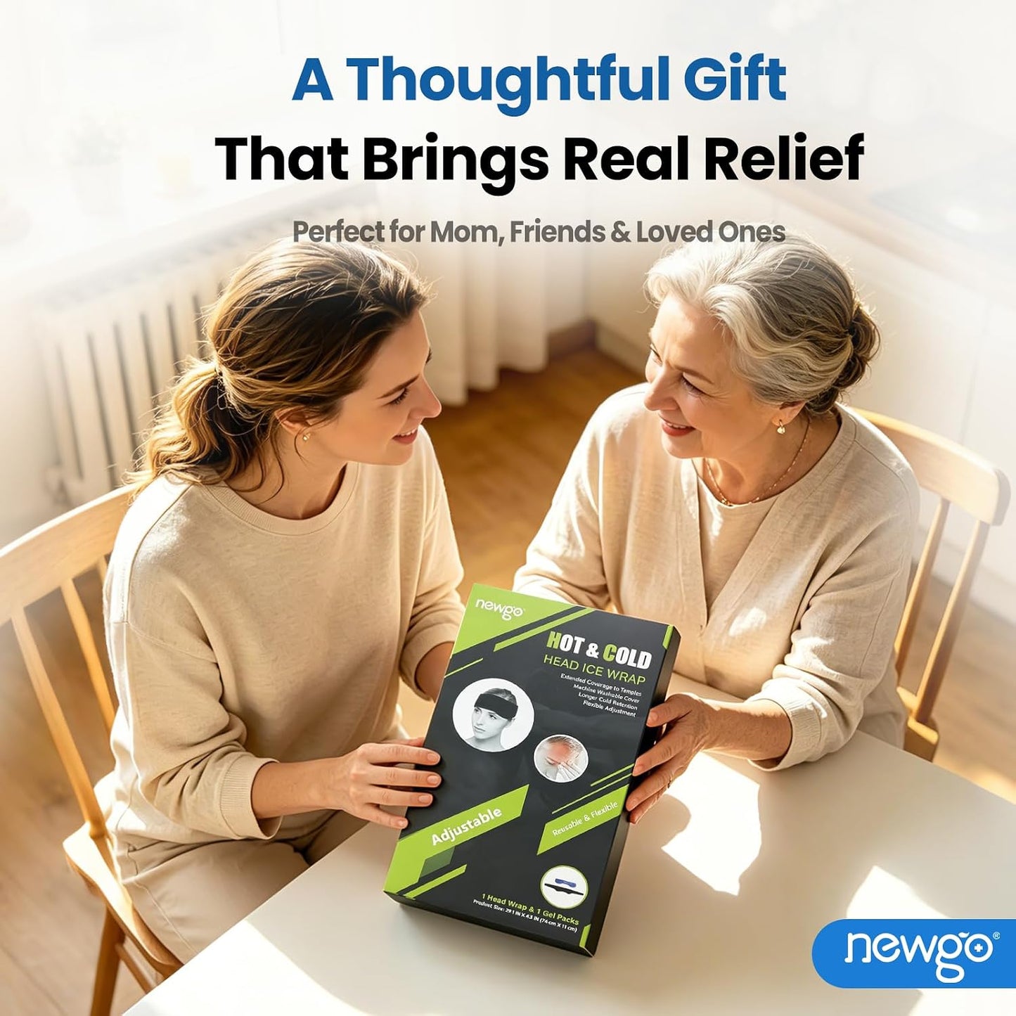 NEWGO Headache Ice Pack Head Wrap for Migraines, FSA Eligible | Reusable Head Ice Wrap, Removable Machine Washable, Soothes Tension Headaches, Sinus Pain, Chemo Discomfort, and Hot Flash