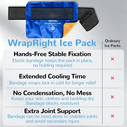 WrapRight Large Ice Pack for Injuries Reusable with Bandage for Knee | Hands-free Cold Therapy, 10"×16" L-Size for Ankle, Leg, Shoulder, Back, Flexible Gel, Dual-sided for Sensitive Skin