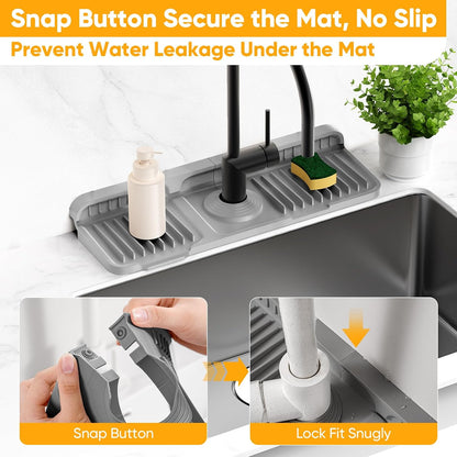 24'' Longer Faucet Mat for Kitchen Sink Splash Guard[7° Slope Fast Self-draining][Snap Lock Fit]Kitchen Sink Faucet Mat Splash Guard Kitchen Sink Area Water Splash Guard Behind Faucet Draining Mat